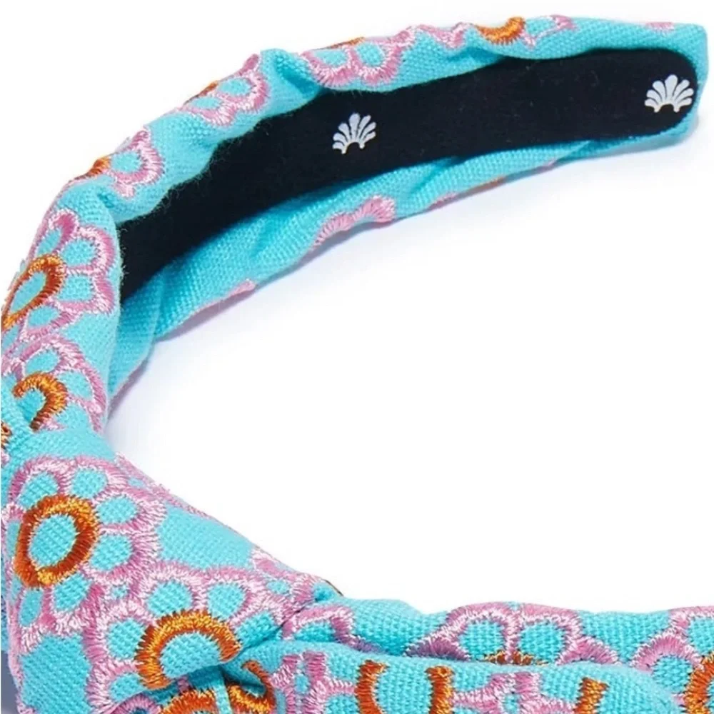 Girls Lele Sadoughi Taffy Rainbow Blue Floral Embroidered Bow Marigold Headban